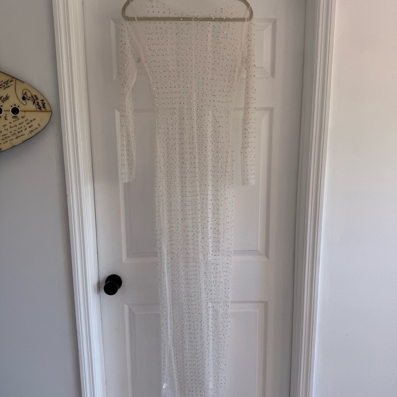BRIDAL Pearl Crystal Sheer Cover Up Long Sleeve Maxi Dress S - Picture 9 of 13